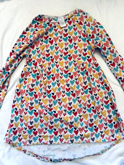 EUC - Small Shop, Finn & Grin, Long Sleeve Dress, rainbow hearts print, size 7, retails $55 new, Kids 7