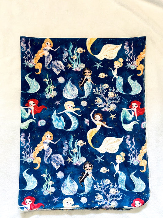 VGUC - small shop, brushed fleece, toddler blanket, Disney princess mermaids