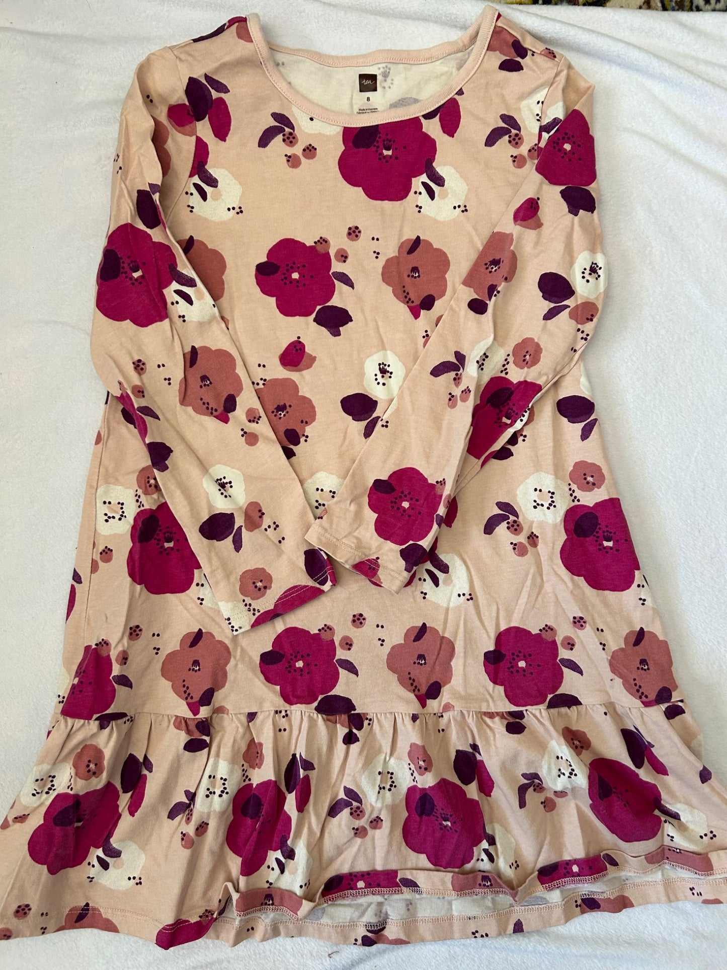 EUC - Tea Collection,  Pink Floral Long Sleeve Dress, Size 8, retails for $45 new, Kids 8