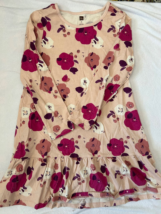 EUC - Tea Collection,  Pink Floral Long Sleeve Dress, Size 8, retails for $45 new, Kids 8