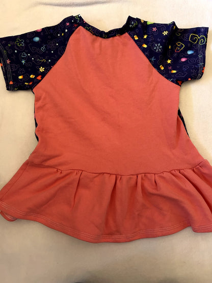 EUC - Small Shop, Bear & Roo, short sleeve peplum, Disney Rapunzel print, size 6, Kids 6/6X