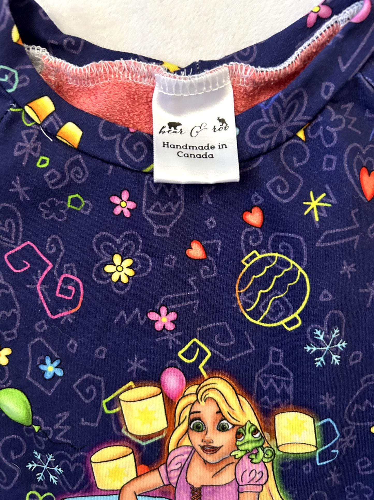 EUC - Small Shop, Bear & Roo, short sleeve peplum, Disney Rapunzel print, size 6, Kids 6/6X