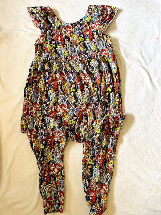 VGUC - Small Shop, Twirl&Co, cap sleeve romper, Disney Princess print, size 8, Kids 7