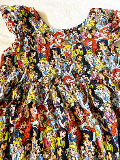 VGUC - Small Shop, Twirl&Co, cap sleeve romper, Disney Princess print, size 8, Kids 7