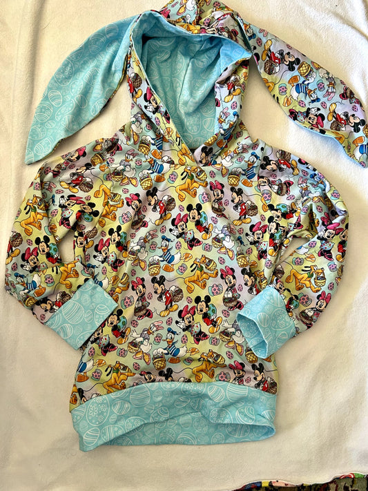 EUC - Small Shop, MSB Handmade, Hoodie with Bunny Ears, Disney Easter print, size 7, Retails for $75 new, Kids 7