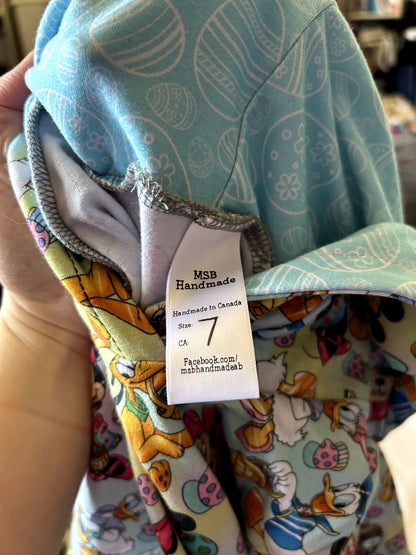 EUC - Small Shop, MSB Handmade, Hoodie with Bunny Ears, Disney Easter print, size 7, Retails for $75 new, Kids 7