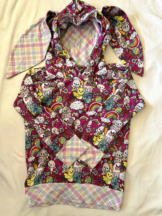 EUC - Small Shop, MSB Handmade Hoodie with Bunny Ears, Bunny & Chick Print, Size 7 , Retails for $75 new, Kids 7