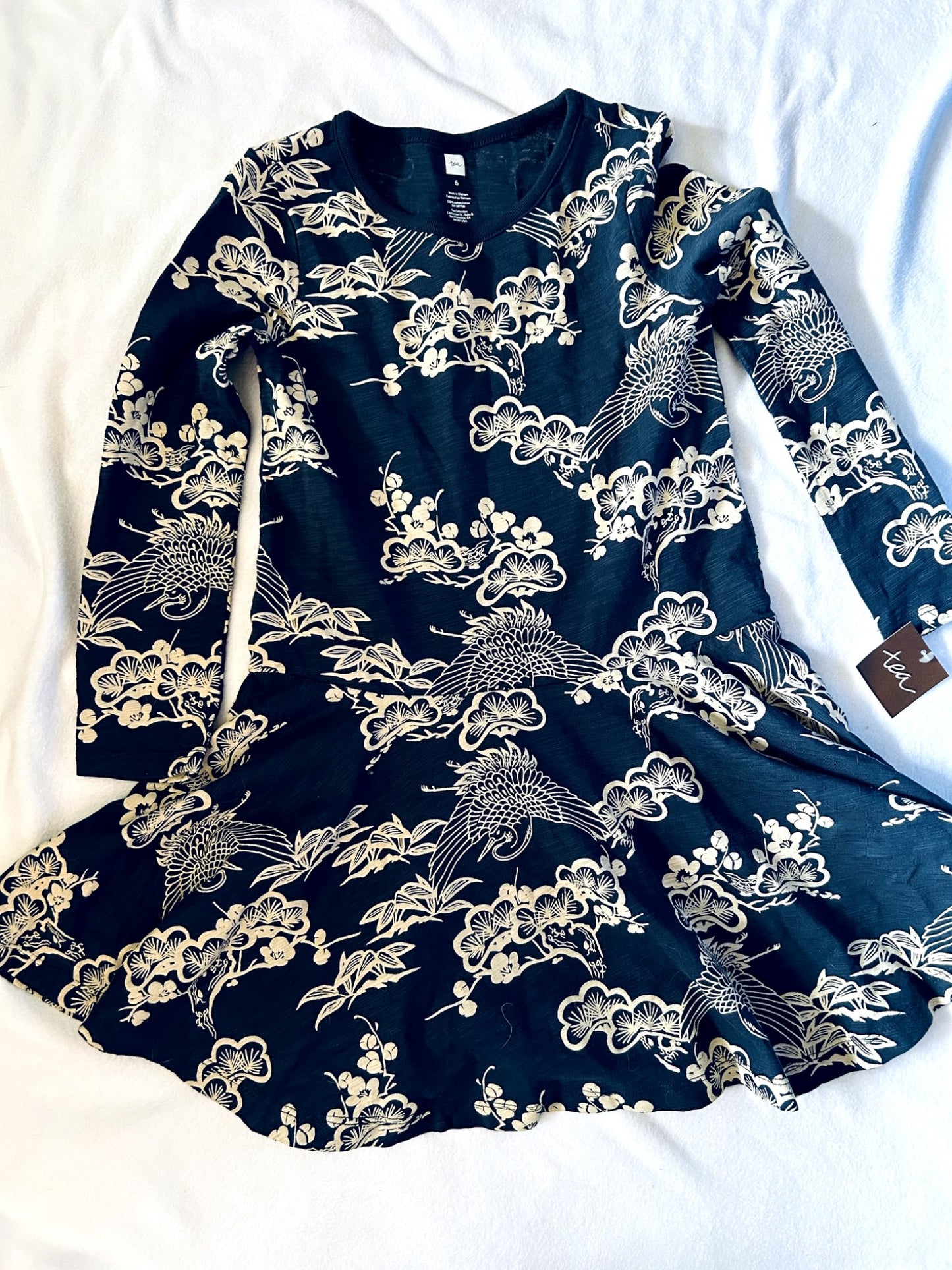 NWT - Tea Collection, Long-sleeve Navy Drop waist Dress, Size 6, retails new $45, Kids 6/6X