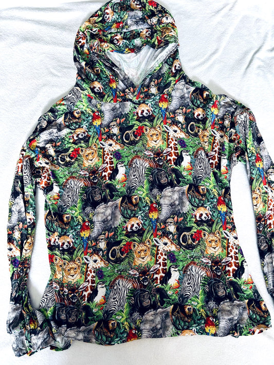 EUC - Small Shop, Vi&Jax, Hooded long sleeve shirt, Jungle Animal Print, size 12/14y, retails $75 new , Kids 12