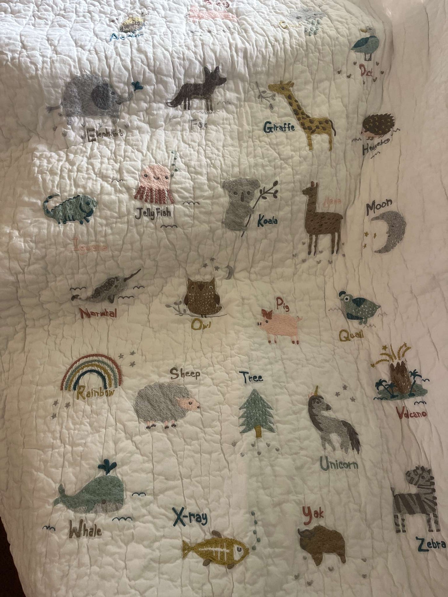 Pottery Barn Kids Animal Alphabet Crib Quilt, Size 36X50