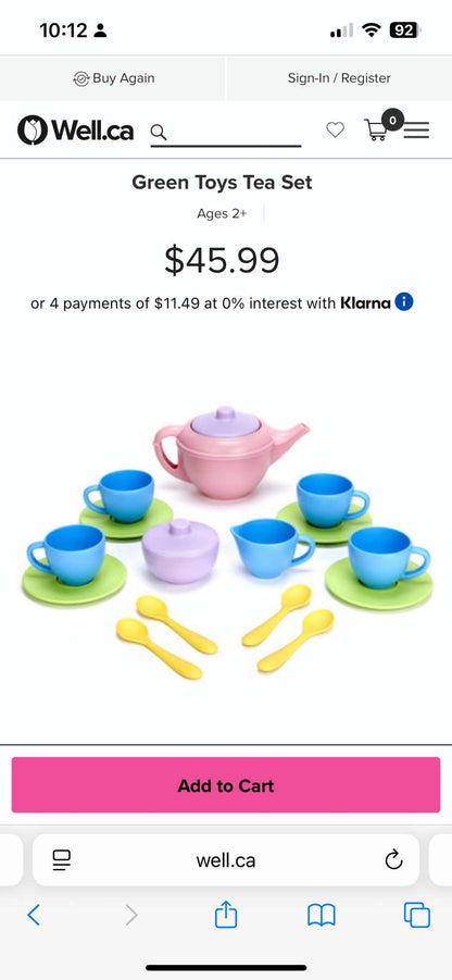 Green Toys Tea Set, complete set, MSRP $45.99
