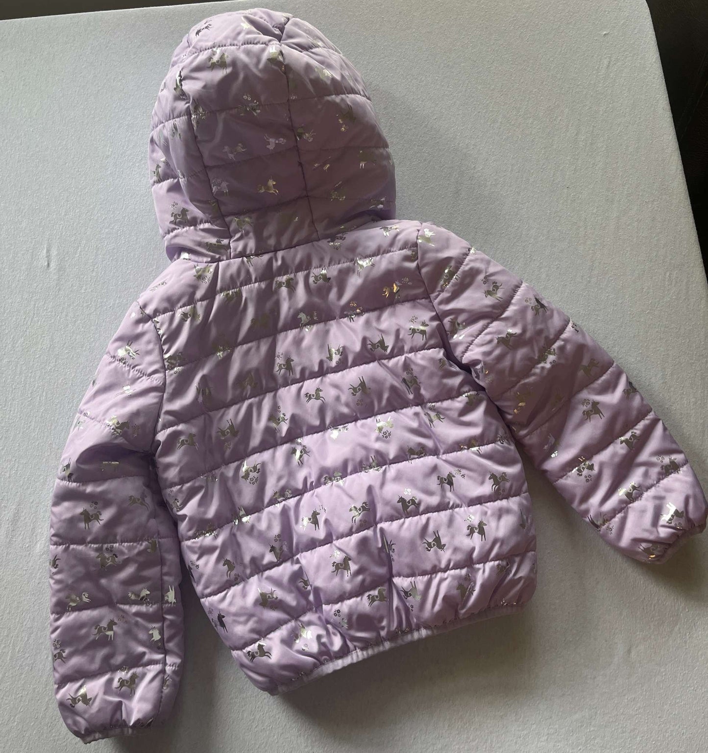 NWOT Girls Puffy Unicorn Jacket, Size 5, Purple, Kids 5/5T (extra small)