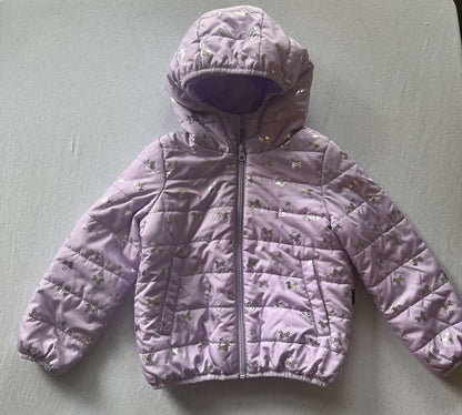 NWOT Girls Puffy Unicorn Jacket, Size 5, Purple, Kids 5/5T (extra small)