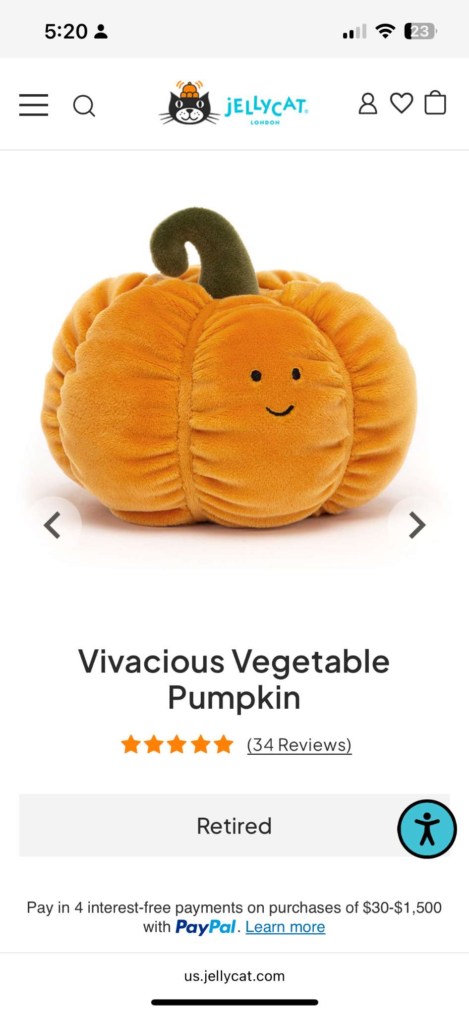Jellycat Vivacious Vegetable Pumpkin, Retired
