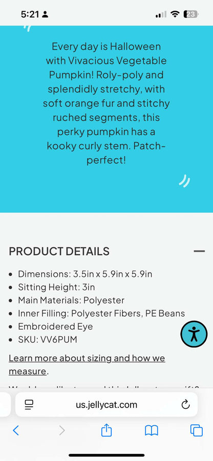 Jellycat Vivacious Vegetable Pumpkin, Retired
