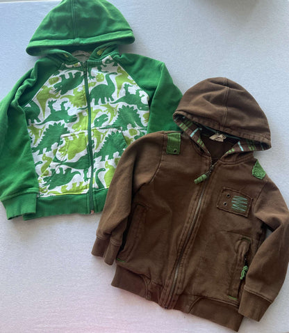 Two Boys Hooded Sweatshirts, Brown & Green, Size 4, Kids 4/4T