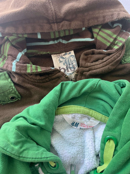 Two Boys Hooded Sweatshirts, Brown & Green, Size 4, Kids 4/4T