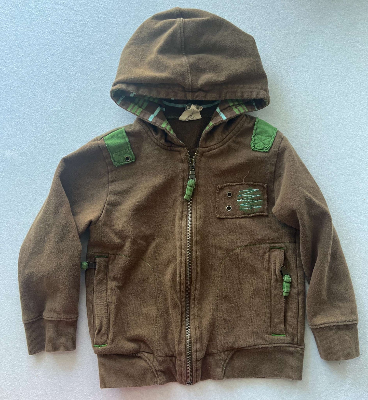Two Boys Hooded Sweatshirts, Brown & Green, Size 4, Kids 4/4T