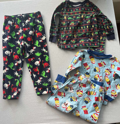 Christmas Pajamas, 2 Sets & Fleece Bottoms, Size3, Kids 3T