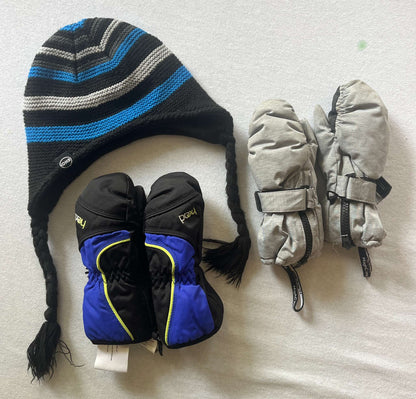 Blue Winter Accessory Bundle (Hat & 2 pair of gloves) Approx for age 2-4 years