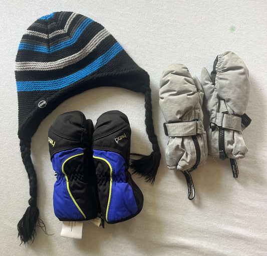 Blue Winter Accessory Bundle (Hat & 2 pair of gloves) Approx for age 2-4 years