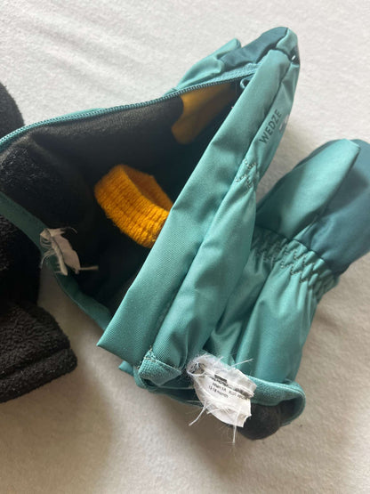 2 Pair of Winter Mitts, Green & Fleece