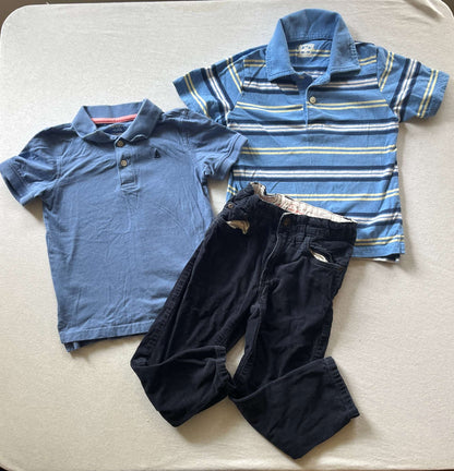 4T Boys Clothing Bundle, 2 Collared Shirts and Corduroy Pants, Kids 4/4T