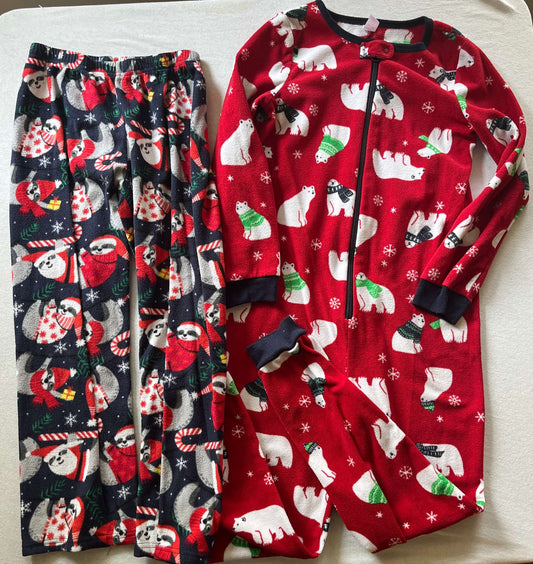Size 7-8 Christmas Fleece Christmas Pajamas, Pants & Onsie, Kids 7