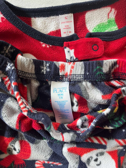 Size 7-8 Christmas Fleece Christmas Pajamas, Pants & Onsie, Kids 7