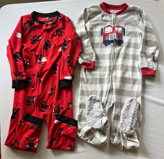 4T Fleece Onesie Pajamas, Boys (Ninja & Firetruck), Kids 4/4T