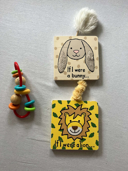 2 Jellycat Board Books and Wooden Skwinkle Manhattan Toy, MSRP: $20.00 each ($60.00 total)