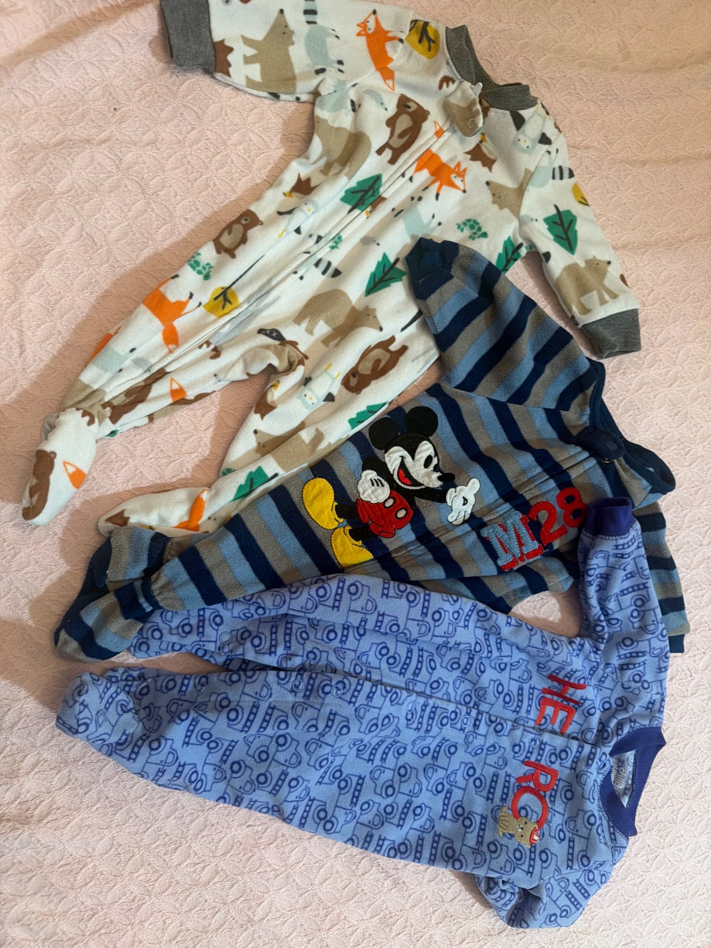 3 fleece zippered pajamas, Kids 3 Month (0-3M)