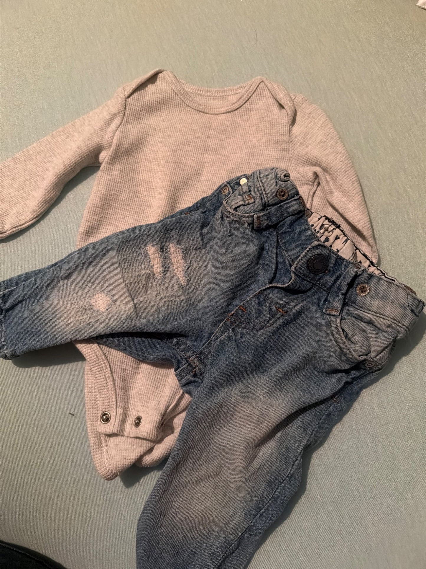 Two piece waffle shirt and denim , Kids 3 Month (0-3M)