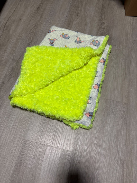 Dumbo Baby Blanket With Solf Neon Green Back