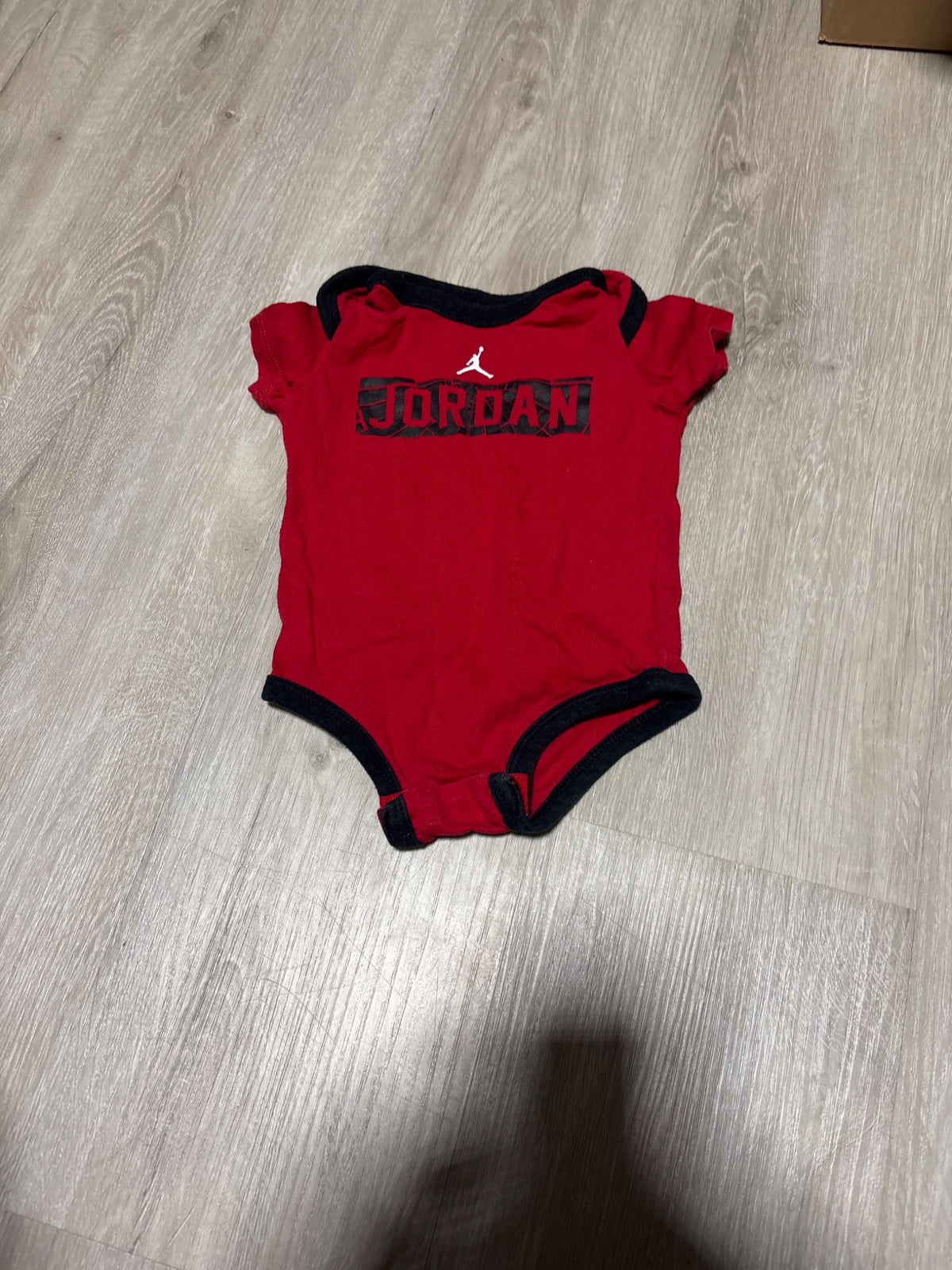 Jordan Red with Black Trim Onesie 0-3M, Kids 3 Month (0-3M)