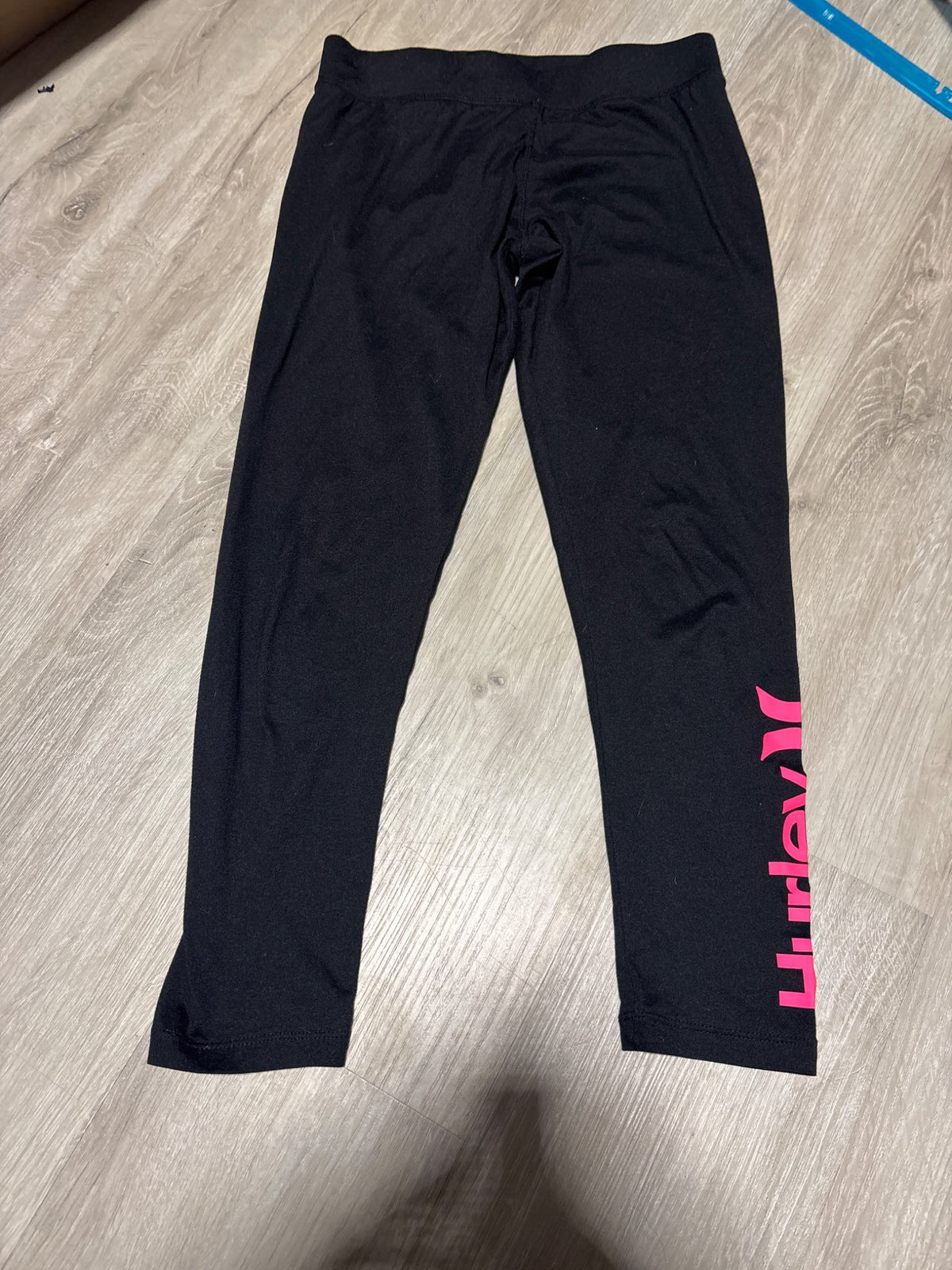 Hurley Black Leggings with Pink Writing 12-13, Kids 12
