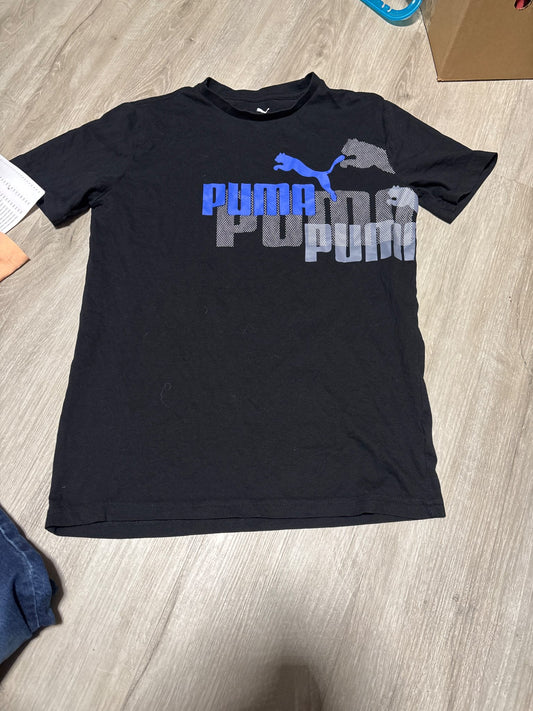 Puma Blue Logo Black Shirt 14-16, Kids 14