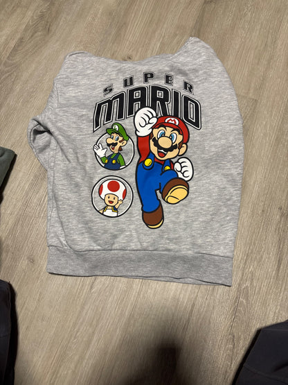 Super Mario Grey Pull Over Hoodie Size 7, Kids 7