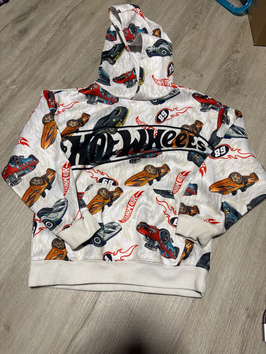 Hotwheels White Pull over Hoodie size 7-8, Kids 7