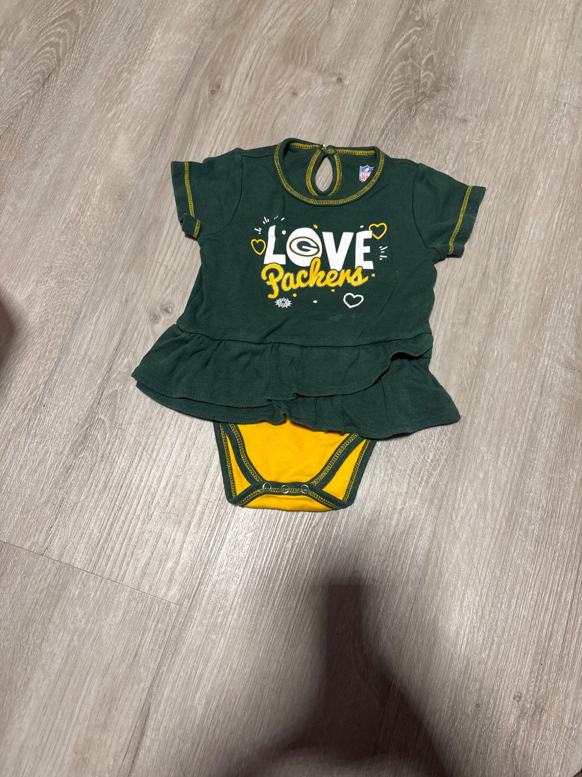 NFL Packers Green Dress with Built in Diaper cover , Kids 6 Month (3-6M)