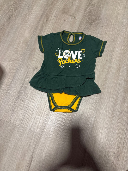 NFL Packers Green Dress with Built in Diaper cover , Kids 6 Month (3-6M)