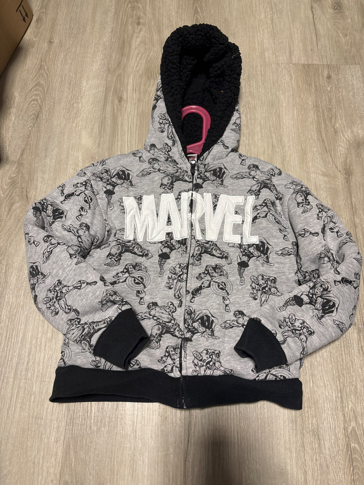 Marvel Sherpa Lined Grey Sweater 7-8, Kids 7