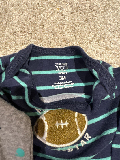 0-3 month Football onesie bundle, Kids 3 Month (0-3M)