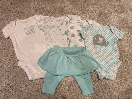 0-3 months bundle of onesies and skirted pants, Kids 3 Month (0-3M)