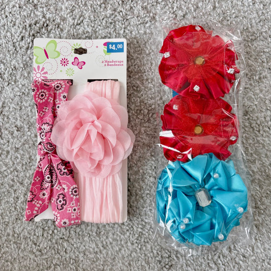 Brand new girls flower headbands and hair ties hair accessories bundle