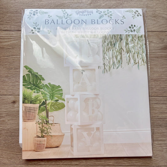 Brand new white BABY balloon blocks with balloons MSRP $50