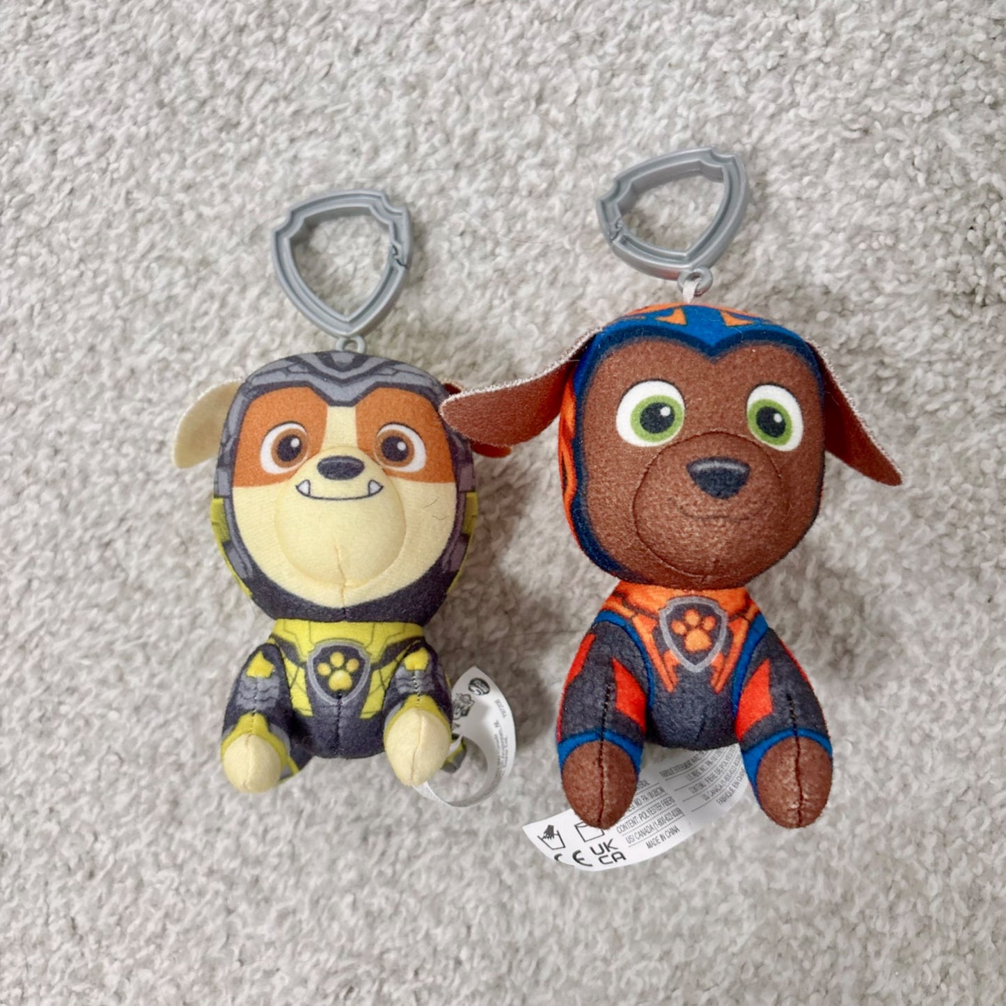 PAW PATROL: The Mighty Movie Rubble and Zuma plush toys with keychain clip