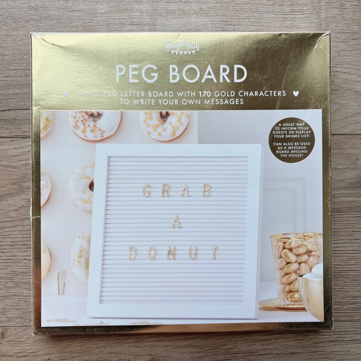 Brand new GINGER RAY white peg letter board with 170 gold characters, MSRP $29.99