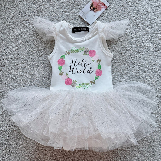 Brand new OLIVIA ROSE Hello World Tutu Bodysuit 3-6M, Kids 6 Month (3-6M)