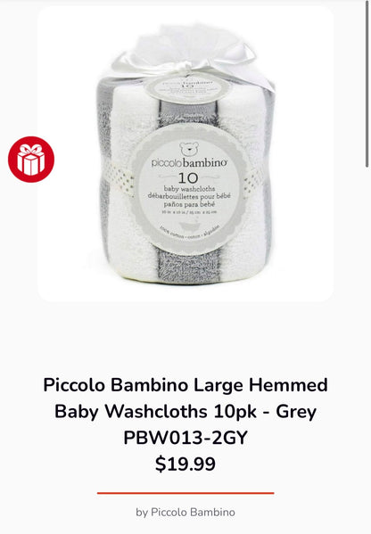 Brand new Piccolo Bambino baby washcloths 10pk gift set, MSRP $19.99